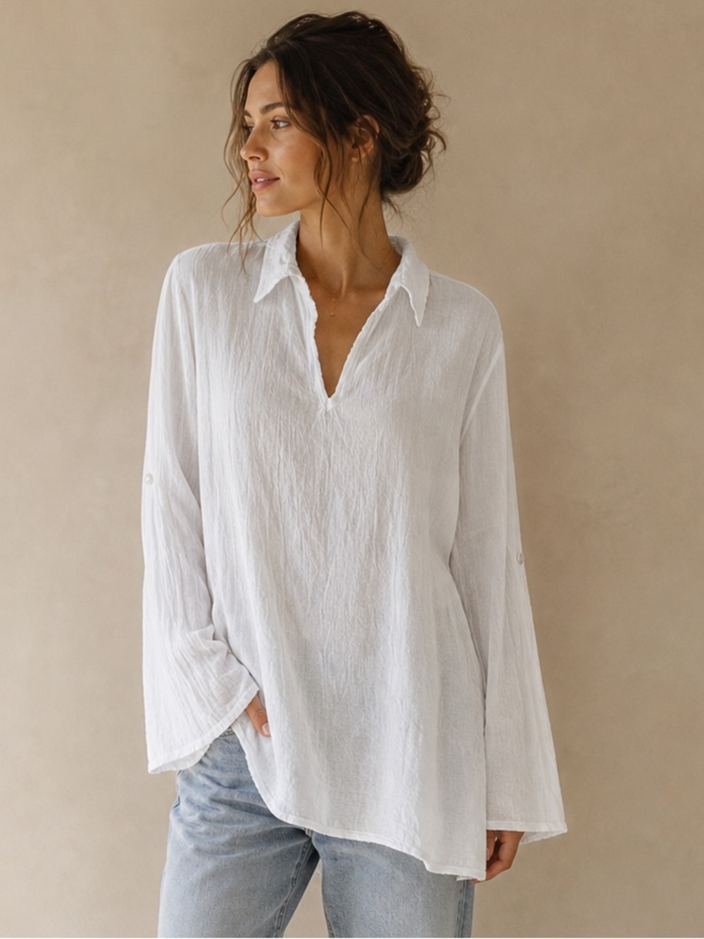 Made In Italy 100% Cotton Gauze Tunic in White